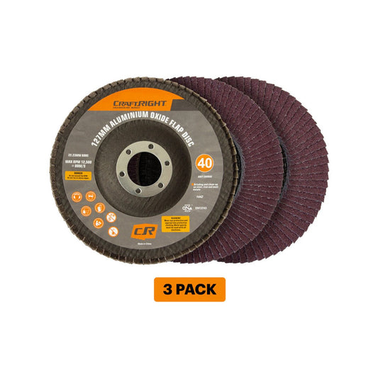 Craftright 127mm Aluminium Oxide Flap Discs 3 Pack - Grit 40 80 - Durable – view 2 - Auzzistore