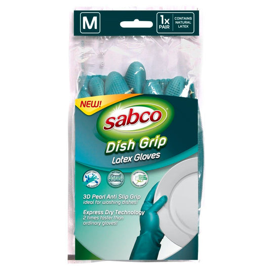 Sabco Dish Grip Gloves - Medium - Latex - Anti Slip Grip