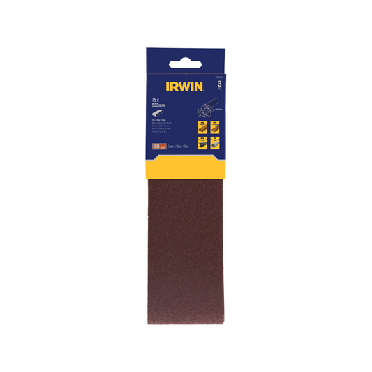 Irwin Sanding Belt 3 Pack - 75 x 533mm - 80 Grit - Woodworking & Metalworking - Auzzistore