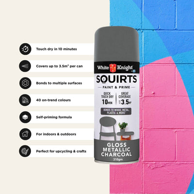 White Knight Squirts Metallic Charcoal Gloss Spray Paint 310g Durable Finish