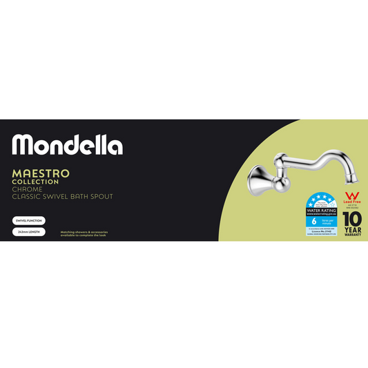 Mondella Wels Swivel Bath Spout 243mm - Chrome - 6L/min - Lead-Free Brass – view 2