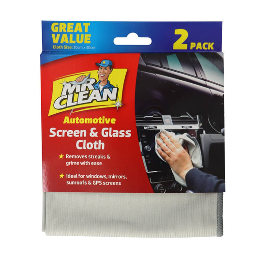 Mr Clean Auto Screen Glass Cloth - 2 Pack - 30cm x 30cm - Streak-Free Cleaning