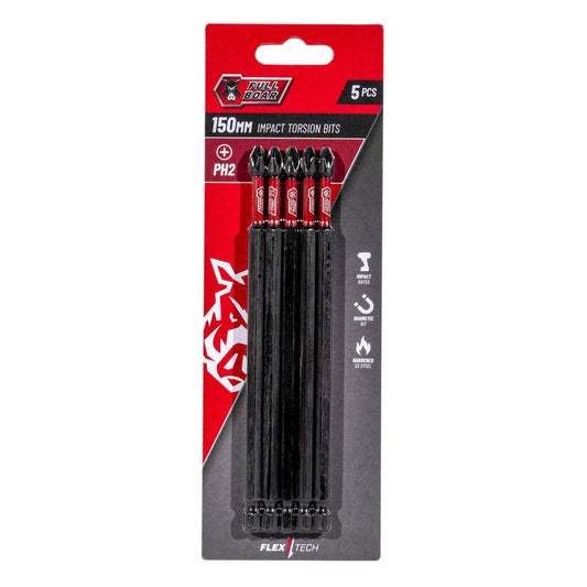 Full Boar Impact Torsion Bit 5 Pack - PH2 x 150mm - Durable & Precise - Auzzistore