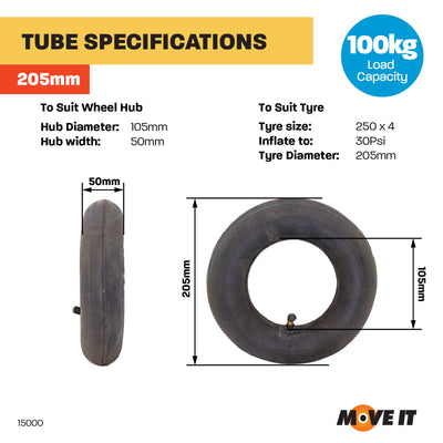 Move It 250 x 4 Replacement Inner Tube - Rubber - Easy Install - Durable