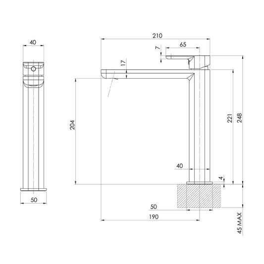 Mondella Brushed Nickel Overture Tall Basin Mixer 204mm - Lead Free - Durable – view 2
