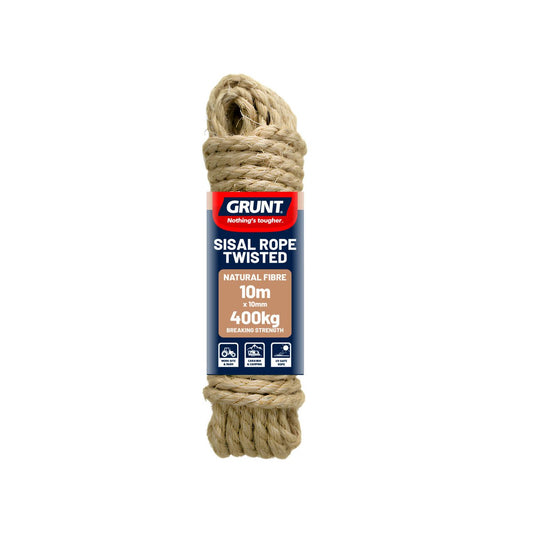 Grunt Sisal Twisted Rope 10mm x 10m Natural Fibre Strong Grip - Auzzistore