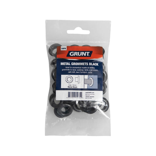 Grunt 12mm Black Webbing Grommets Heavy Duty Metal Pack of 50 - Auzzistore