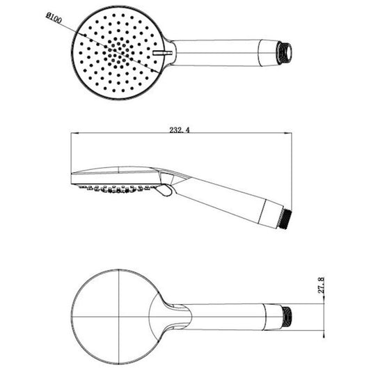 Flexispray Hand Shower - 100mm - Brass - 3 Spray Functions – view 2