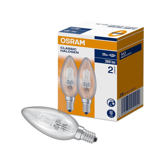 Osram SES Halogen Candle Light Globe 28W 2 Pack - 360lm - Clear - Auzzistore
