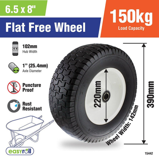Easyroll Wheelbarrow Wheel - 6.5 x 8 - PU Foam/Steel - Puncture Proof – view 2 - Auzzistore