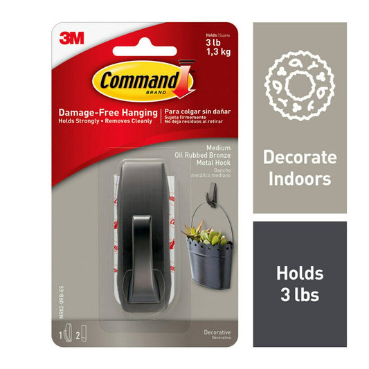 Command 1 3kg Black Metal Hooks - Damage-Free Hanging - 98.5mm x 25.4mm x 35.0mm - Black