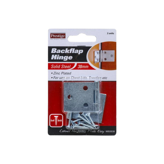 Prestige 38mm Zinc Plated Backflap Hinges 2 Pack Steel Rust Resistant