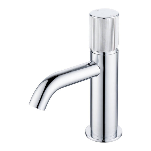 Mondella Basin Mixer - 25mm - Chrome - Textured Handle - Curved Spout - WELS 5 Star