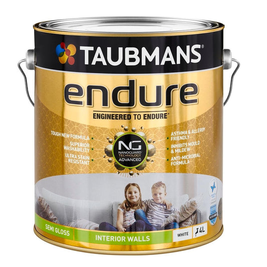Taubmans 4L White Semi Gloss Endure Interior Walls Paint - Durable - Stain Resistant - 4L - Auzzistore