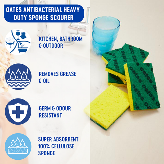 Oates Antibacterial Heavy Duty Sponge Scourers 6 Pack - 100% Cellulose - 130mm x 70mm – view 2