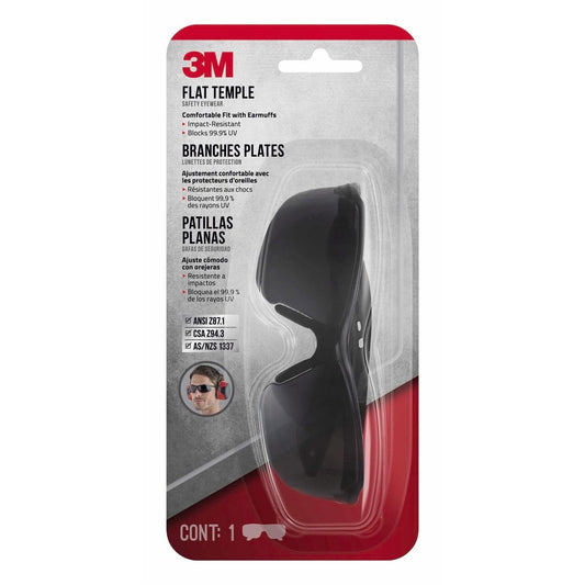3M Flat Temple Safety Glasses Black - 1 Pack - Composite - UV Protection