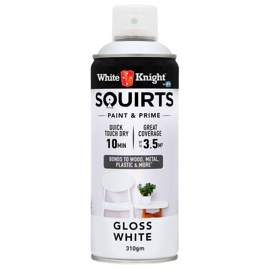 White Knight Squirts Gloss White Spray Paint 310g Quick-Dry Durable