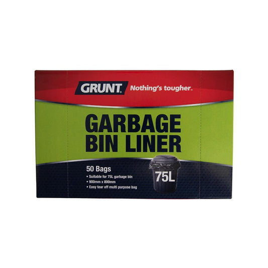 Grunt Rubbish Bags 75L 50 Pack 900 x 800mm Black - Auzzistore