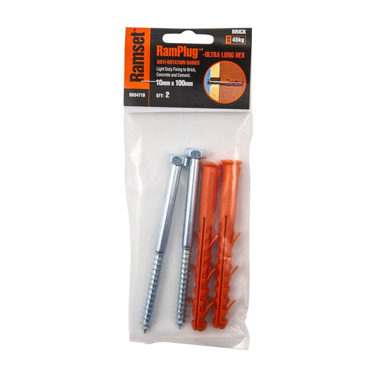 Ramset Ultra Long Ramplug 10 x 100mm Nylon 2 Pack Easy Installation - Auzzistore