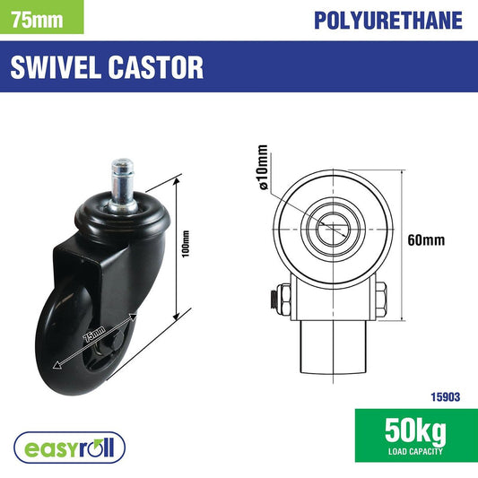Easyroll Castor - 75mm - Polyurethane - Non-Marking – view 2 - Auzzistore
