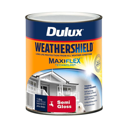 Dulux Weathershield Semi Gloss Exterior Paint 1L Ultra Deep 110mm x 137mm - Auzzistore