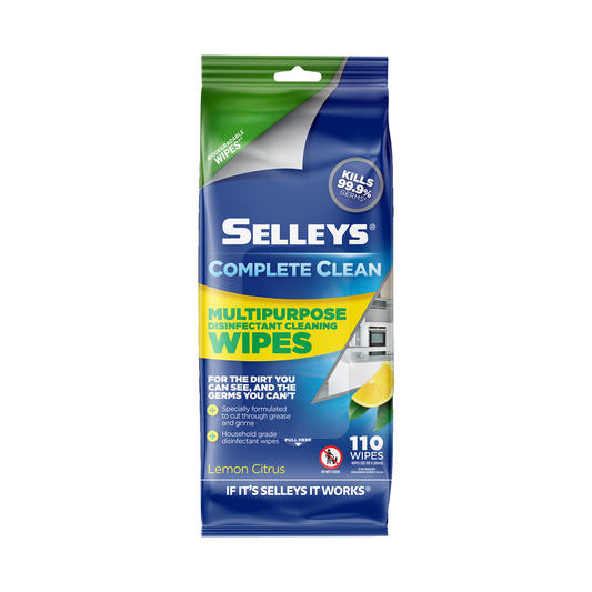 Selleys Complete Clean Biodegradable Disinfectant Wipes 110 Pack - 85mm x 190mm - Antibacterial - Auzzistore