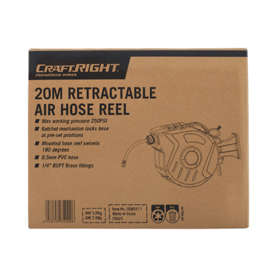 Craftright Air Hose Reel - 20m - PVC - Wall Mounted