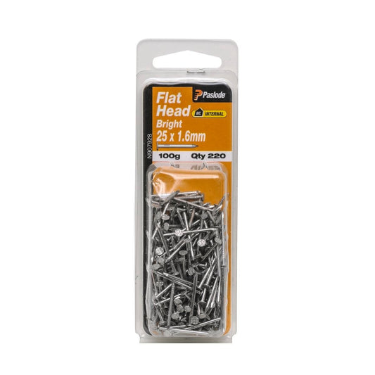 Paslode Flat Head Nails 25 x 1 6mm Bright Steel 220 Pack - Auzzistore