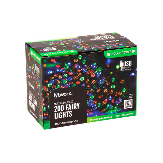Lytworx Multicolour Solar USB Fairy Lights 200 Pack - 19.9m Length - Versatile - Auzzistore