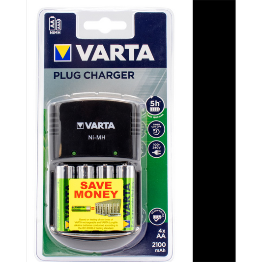 Varta Plug Charger - AA Battery 4 Pack - 2100mAh - Safe Charging