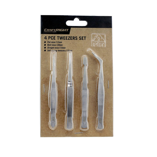 Craftright 4 Piece Tweezers Set - Stainless Steel - Precision Tools - 112mm to 120mm – view 2