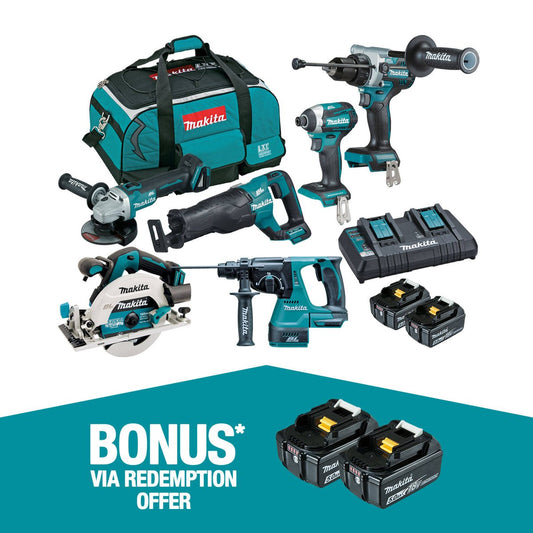 Makita Brushless 6 Piece Combo Kit DLX6109TX1 - 18V - Includes 2 Batteries - Rapid Charger - Carry Bag