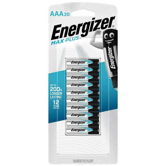 Energizer Max Plus AAA Batteries 20 Pack - Leak-Resistant - 12 Year Shelf Life