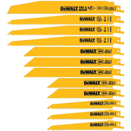 Dewalt Bi Metal Reciprocating Saw Blade Set 12 Piece - 185mm x 40mm x 320mm - Auzzistore