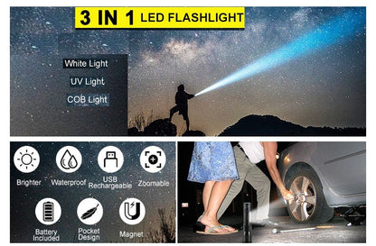 7 Modes Waterproof Rechargeable UV Light Flashlight Torch for Camping | Auzzi Store