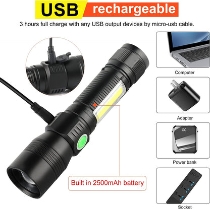 7 Modes Waterproof Rechargeable UV Light Flashlight Torch for Camping | Auzzi Store