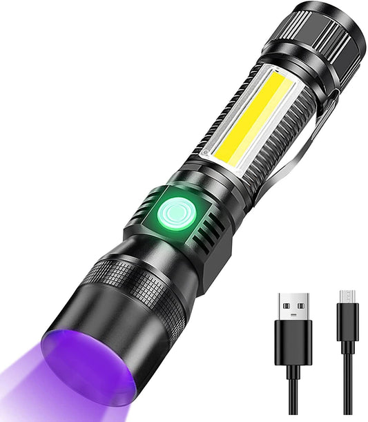7 Modes Waterproof Rechargeable UV Light Flashlight Torch for Camping | Auzzi Store