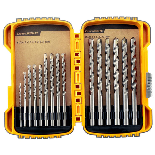 Craftright Masonry Drill Bit Set - 3mm to 10mm - High Speed Steel - 15 Piece - Auzzistore
