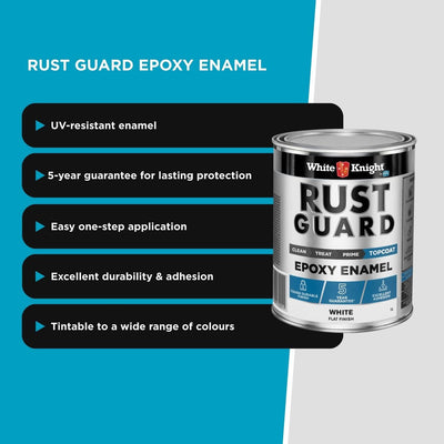 White Knight Rust Guard Epoxy Enamel Paint 1L - White Flat - UV-Resistant