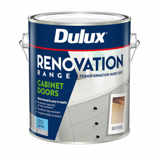 Dulux Renovation Range Cabinet Doors Satin White 2L - 158mm x 139mm x 139mm - Auzzistore