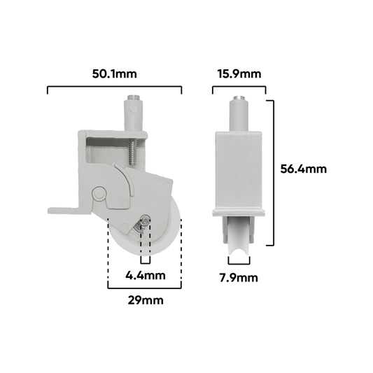 Rolltrak Adjustable Plastic Carriage - 54mm x 62mm - Acetal Roller - 15kg Load – view 2 - Auzzistore