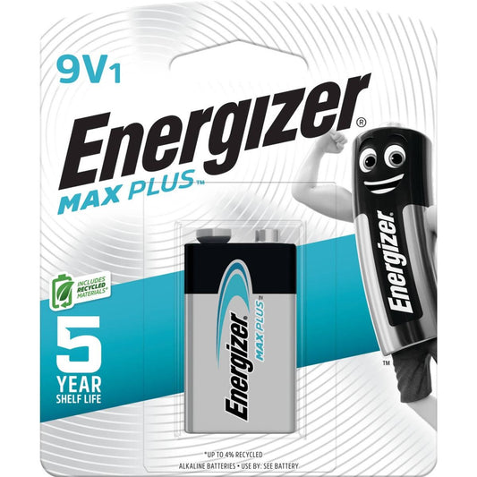 Energizer Max Plus 9V Battery 1 Pack Alkaline Long-Lasting Power