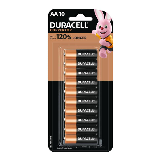 Duracell Coppertop AA Batteries - 10 Pack - 120% Longer Lasting - Copper/Black