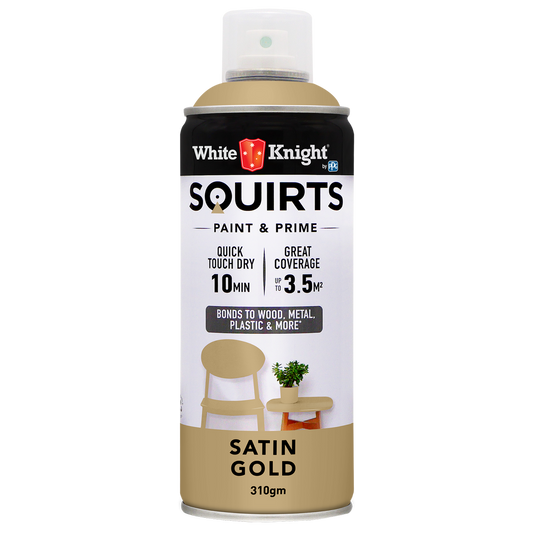 White Knight Squirts Gold Satin Spray Paint 310g Solvent Based Durable