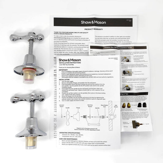 Shaw Mason Chrome 1/4 Turn Lever Wall Top Assembly Pair - 77mm x 65mm x 117mm - Easy Installation - Smooth Operation – view 2 - Auzzistore