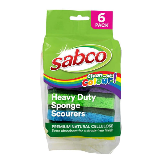 Sabco Clean Heavy Duty Sponge Scourer 6pk - 87mm x 180mm x 107mm - Streak-Free