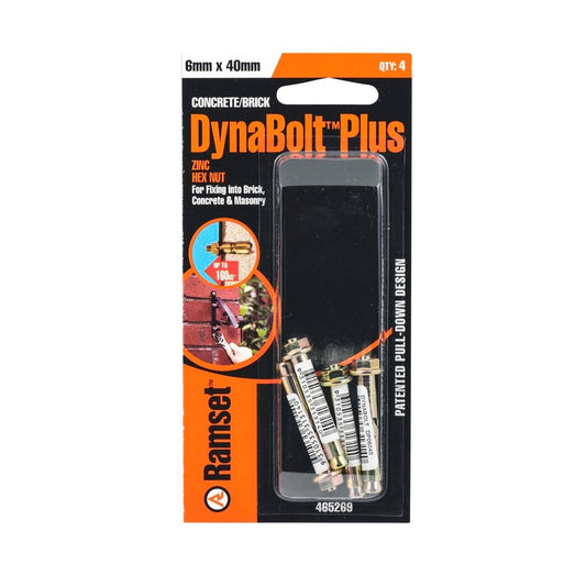 Ramset DynaBolt Plus 6 x 40mm Hex Nut Bolt 4 Pack Gold Steel Security - Auzzistore