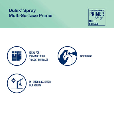 Dulux Spray Paint Multi Surface Primer 340g - Quick-Drying - White