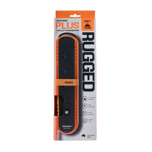 Jackson Rugged Plus 4 Outlet Powerboard 2m - Black - Surge Protection