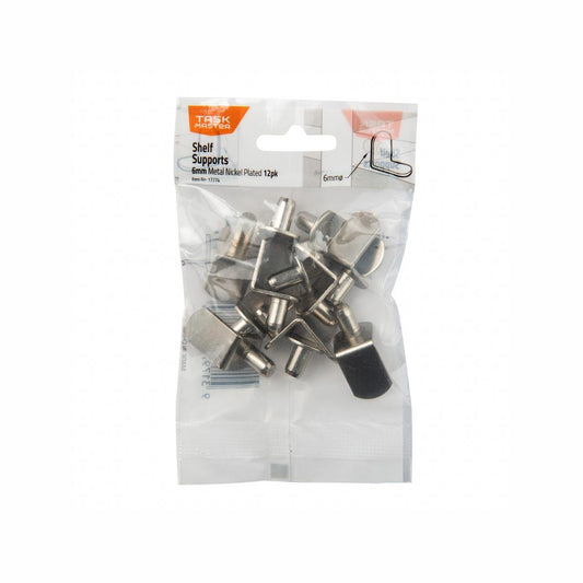 Taskmaster 6mm Pin Nickel Plated Metal Shelf Supports 12 Pack - Durable Support - Auzzistore